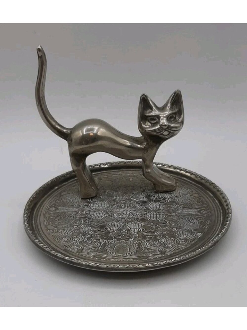 Vintage Grenadier England Cat Ring Holder Trinket Dish Tray Silverplated